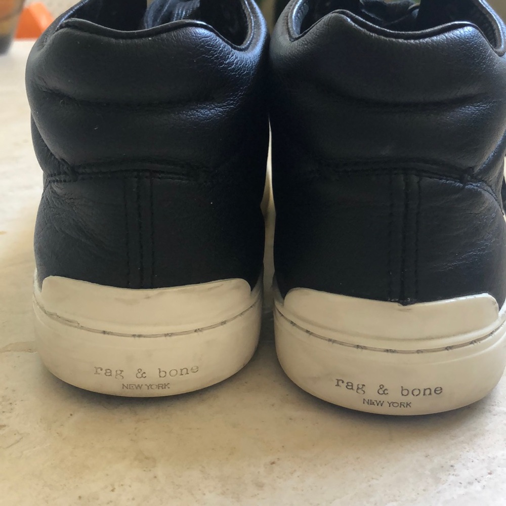 rag & bone Black Leather Lace-Up Sneakers with White Sole - Picture 3 of 8